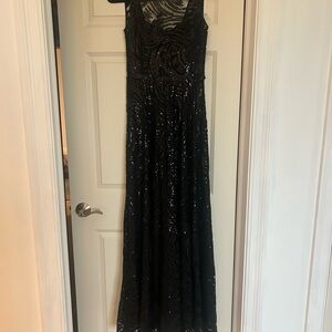 Karl Lagerfeld Black Sequin Halter Gown
